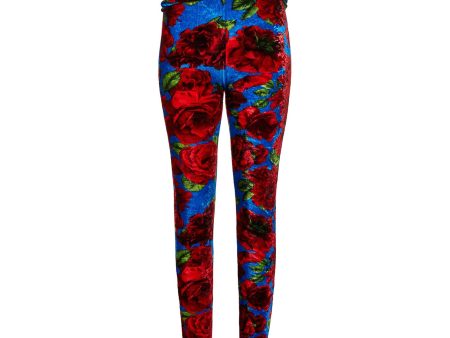 Magda Butrym | Women | Velvet Leggings Blue And Red Floral Print For Cheap