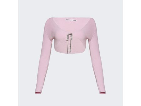 Alexander Wang | Women | V-neck Cropped Cardigan With Crystal Tie | Neon Light Pink Online now