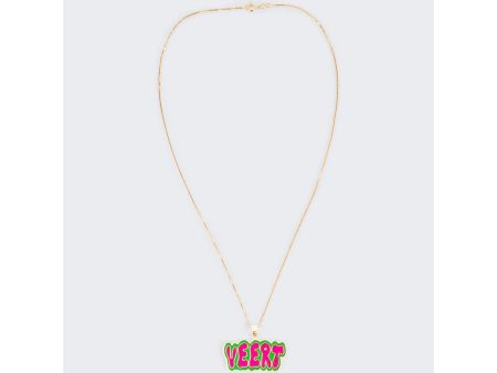 Veert | Green And Pink Retro Logo Pendant With Chain | Yellow Gold Online Hot Sale