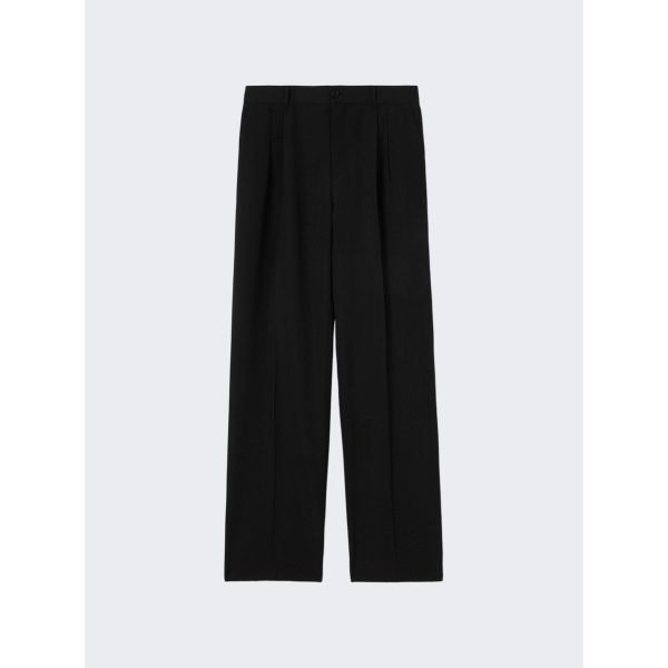 Burberry | Men | Wide Leg Wool Twill Trousers | Black For Discount