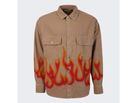 Palm Angels | Burning Herringbone Shirt Beige Online now