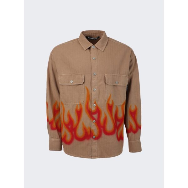 Palm Angels | Burning Herringbone Shirt Beige Online now