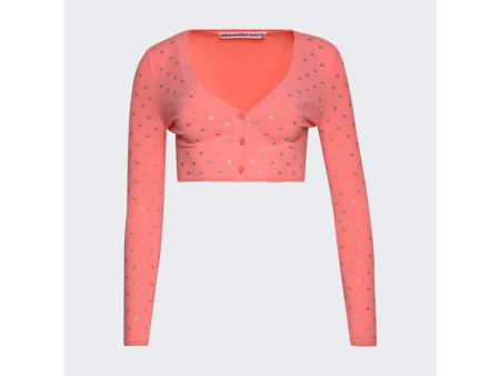 Alexander Wang | Women | Crystal Logo V-neck Cropped Cardigan | Anime Pink Online