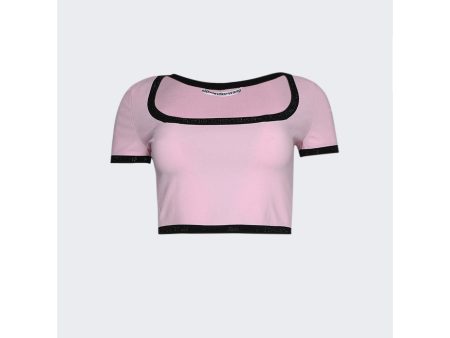 Alexander Wang | Women | Scoop Neck Cropped Tee With Crytal Trim | Light Pink Online now