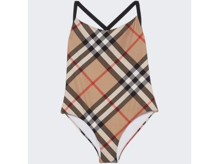 Burberry | Women | Check Print One-piece Swimsuit, Archive Beige For Cheap