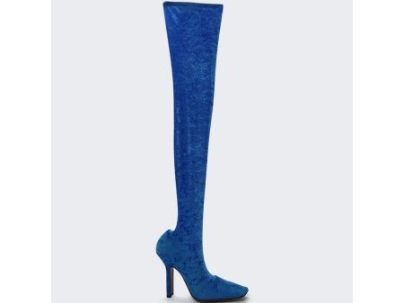 Vetements | Women | Velvet High Boomerang Sock Boots | Blue Cheap