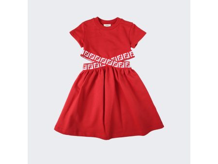 Fendi Kids | Logo Trimmed Dress | Red Fashion