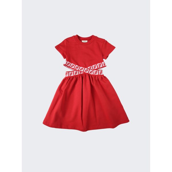 Fendi Kids | Logo Trimmed Dress | Red Fashion