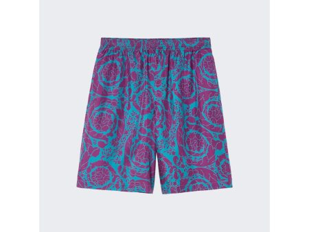 Versace | Men | Barocco Silhouette Silk Shorts | Teal x Plum Online now