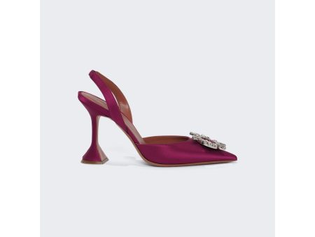 Amina Muaddi | Women | Begum Satin Slingback Pumps | Magenta Sale