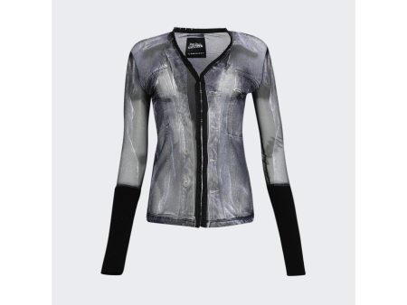 Y Project | Women | X Jean Paul Gaultier Trompe-l oeil Denim Sheer Hook And Eye Top Black And White For Sale