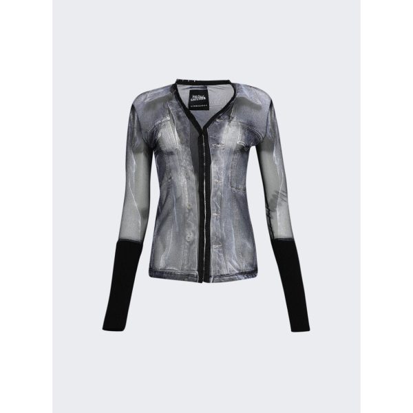 Y Project | Women | X Jean Paul Gaultier Trompe-l oeil Denim Sheer Hook And Eye Top Black And White For Sale