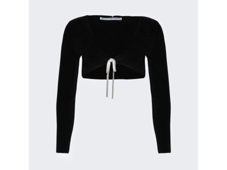 Alexander Wang | Women | V-neck Cropped Cardigan With Crystal Tie | Black For Discount