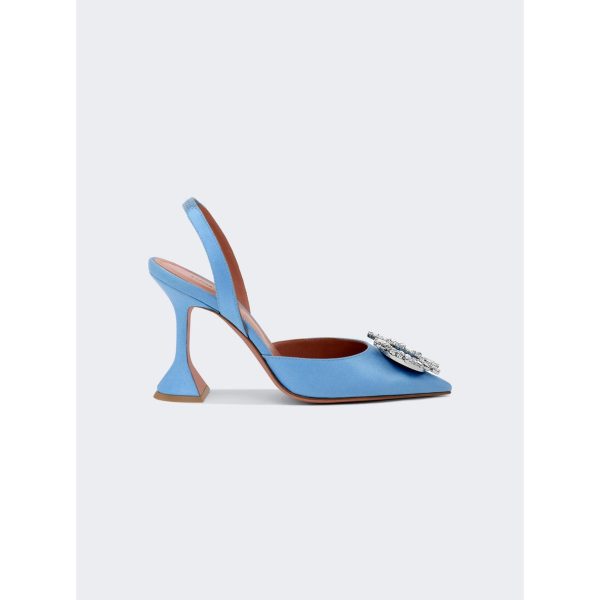 Amina Muaddi | Women | Begum Satin Slingback Pumps | Baby Blue Online