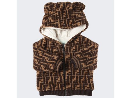 Fendi Kids | Fuzzy Monogram Zip Up Hooded Sweatshirt Brown And Black Online Hot Sale