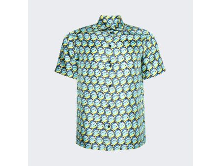 Botter | Classic Short Sleeve Shirt | Blue Fish Silk For Discount