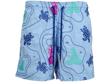 Vilebrequin | Embroidered Sea Floor Map Swim Trunks | Sky For Discount