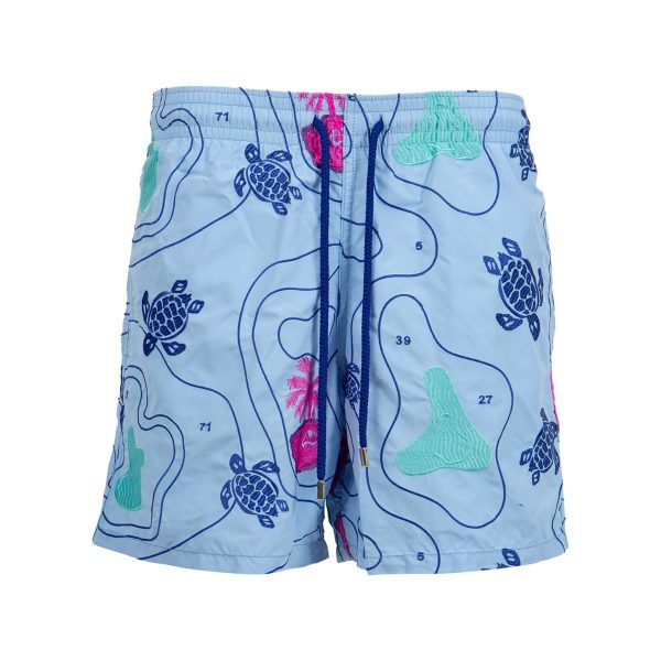 Vilebrequin | Embroidered Sea Floor Map Swim Trunks | Sky For Discount