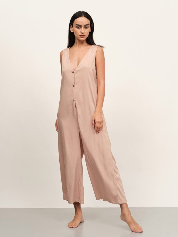 Button Up Solid Jumpsuit | Khaki Fashion