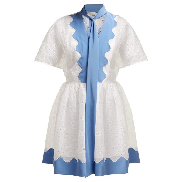 Valentino Garavani | Women | Cotton Eyelet Dress | White on Sale