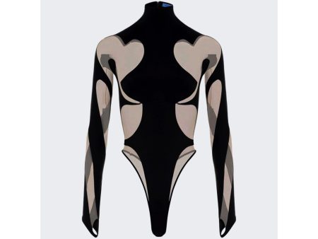 Mugler | Women | Sheer Panel Bodysuit | Black x Nude 02 on Sale