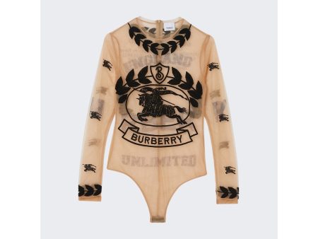 Burberry | Women | Ekd Embroidered Stretch Tulle Bodysuit | Neutral Online