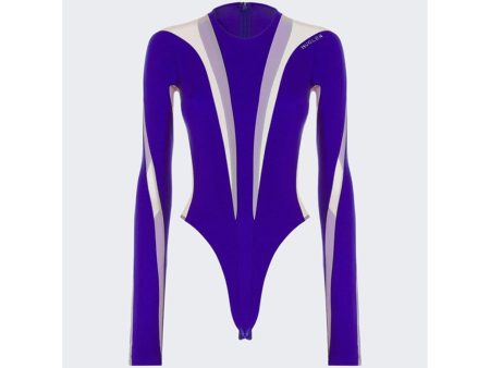 Mugler | Women | Sheer Panel Bodysuit | Ultraviolet x Nude 02 Online Hot Sale