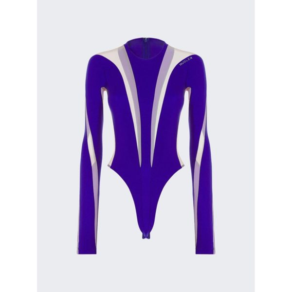 Mugler | Women | Sheer Panel Bodysuit | Ultraviolet x Nude 02 Online Hot Sale