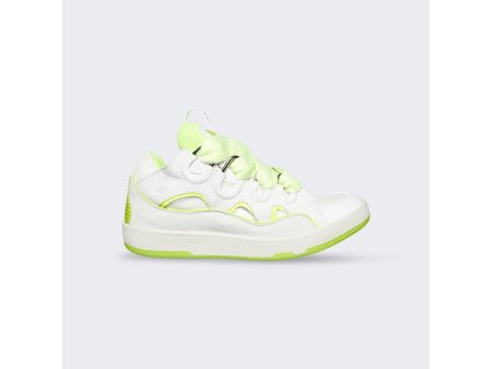 Lanvin | Men | Leather Curb Sneakers | White x Fluorescent Yellow For Cheap