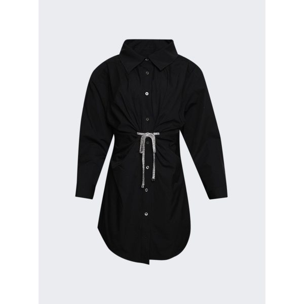 Alexander Wang | Crystal Tie Twist Dress In Cotton Poplin | Black Supply