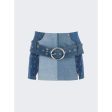 Marine Serre | Women | Regenerated Denim Belted Mini Skirt | Medium Dark Blue Hot on Sale