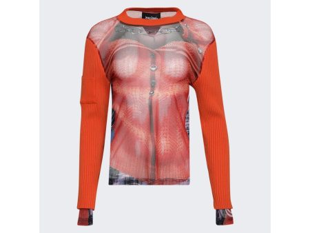 Y Project | Women | X Jean Paul Gaultier Trompe-l oeil Ruffle Cardigan Top Burnt Orange Fashion