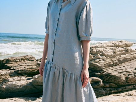 Ruffle Hem Linen Shirt Dress | Blue Sale