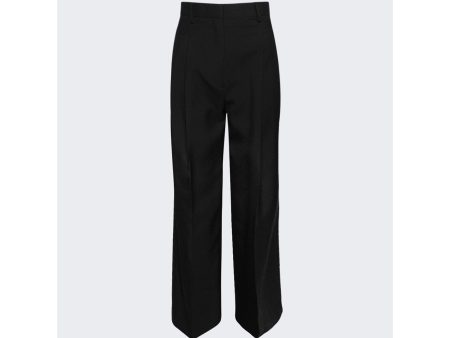 Burberry | Women | Double Pleat Wide Leg Wool Trousers | Black For Discount