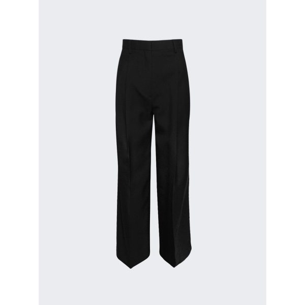 Burberry | Women | Double Pleat Wide Leg Wool Trousers | Black For Discount