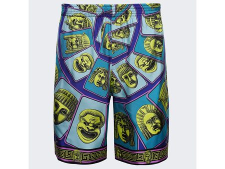 Versace | Twill Silk Mask Print Shorts | Acid Green x Teal Online