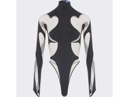 Mugler | Women | Sheer Panel Bodysuit | Black x Nude 01 Fashion