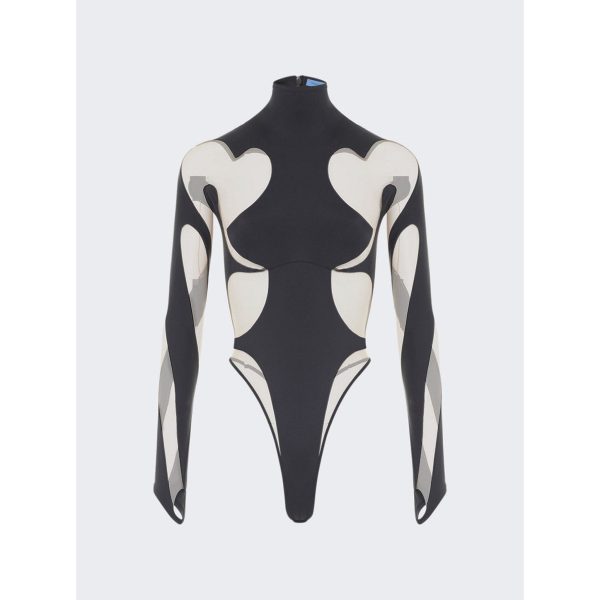 Mugler | Women | Sheer Panel Bodysuit | Black x Nude 01 Fashion