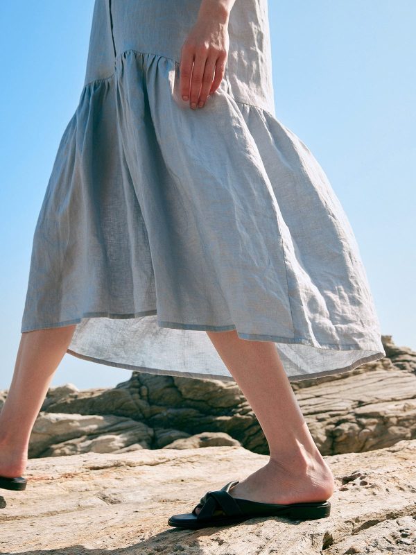 Ruffle Hem Linen Shirt Dress | Blue Sale