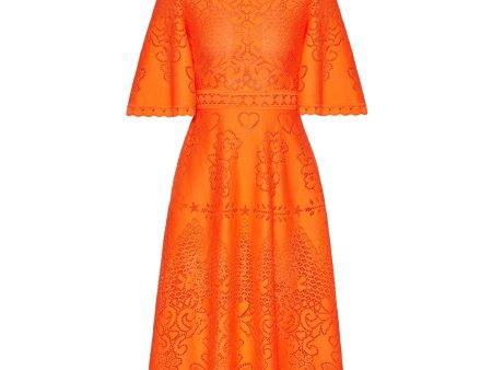 Valentino Garavani | Eyelet Lace A-line Midi Dress Orange on Sale