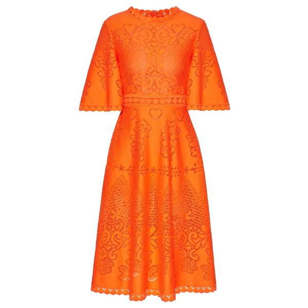 Valentino Garavani | Eyelet Lace A-line Midi Dress Orange on Sale