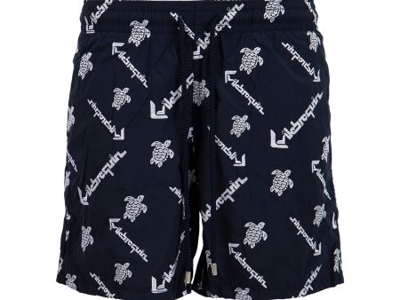 Vilebrequin | Mistral Turtle Motif Swim Trunks | Navy on Sale