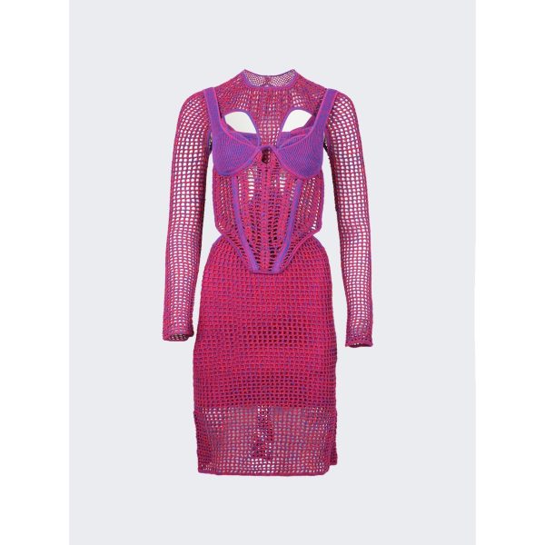 Dion Lee | Women | Stirrup Crochet Mini Dress Fuschia For Sale