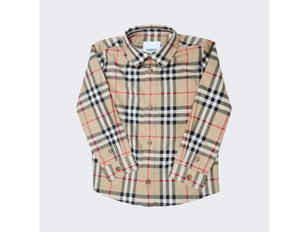 Burberry Kids | Kids Check Print Stretch Shirt | Archive Beige on Sale