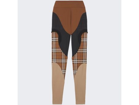 Burberry | Women | Check Print Panel Stretch Jersey Leggings | Dark Birch Brown Fashion