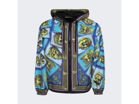 Versace | Men | Mask Print Windbreaker Jacket | Acid Green x Teal Supply