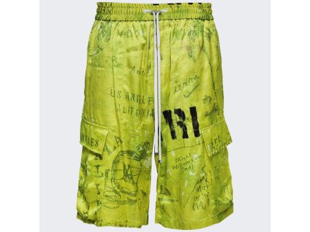 Amiri | Men | Army Stencil Cargo Shorts | Lime Green Fashion