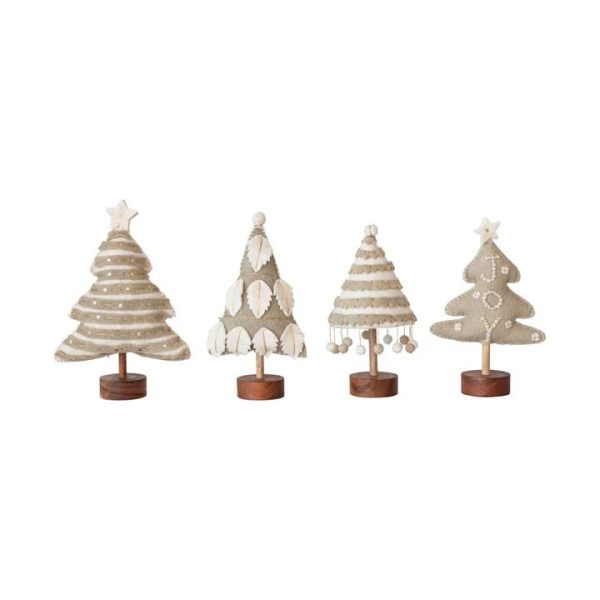 WOOL FELT TREE WITH EMBROIDERY AND WOOD BASE IN GREY & CREAM on Sale