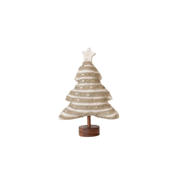 WOOL FELT TREE WITH EMBROIDERY AND WOOD BASE IN GREY & CREAM on Sale