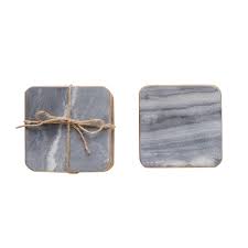 SQUARE MARBLE COASTERS, GREY W  GOLD EDGE, SET OF 4 Sale